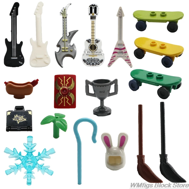 10pcs/lot Fittings Small Decoration Movie cartoon cartoon Guitar Skateboard Magic broom Snowflake Building Block Toy Children
