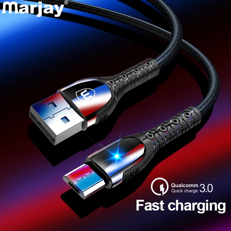 Marjay Micro USB кабель 3A Быстрая зарядка цинковый сплав данных Microusb для samsung S7 Xiaomi Redmi 4 Note 5 Android телефонный кабель