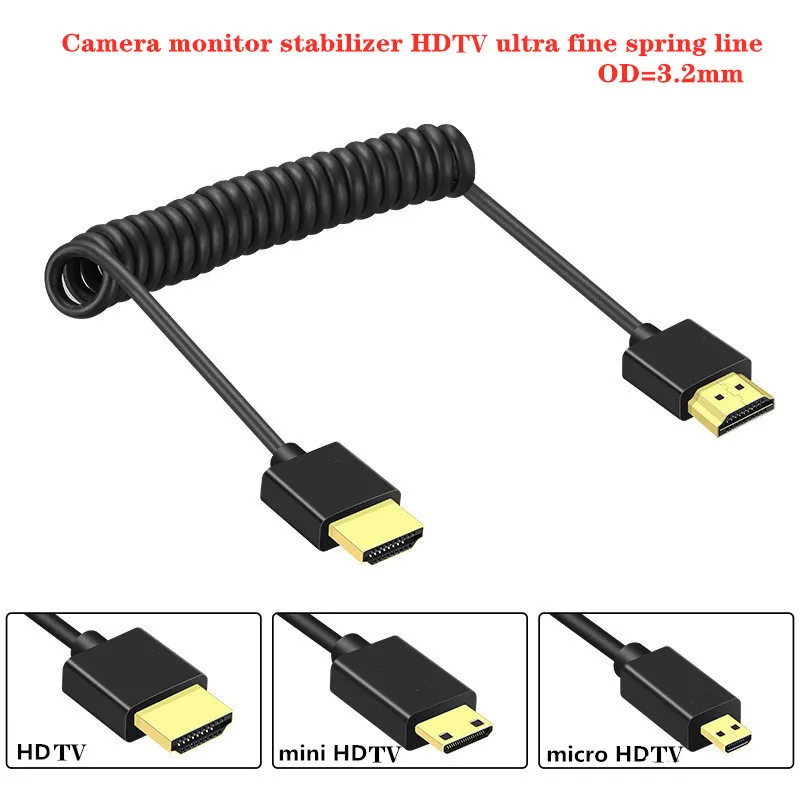 Hdmi Cable Super Soft Micro Mini HD cable male to male HDTV 2.0V Thin 4k hd Light-weight Portable SLR camera Telescopic spring cable