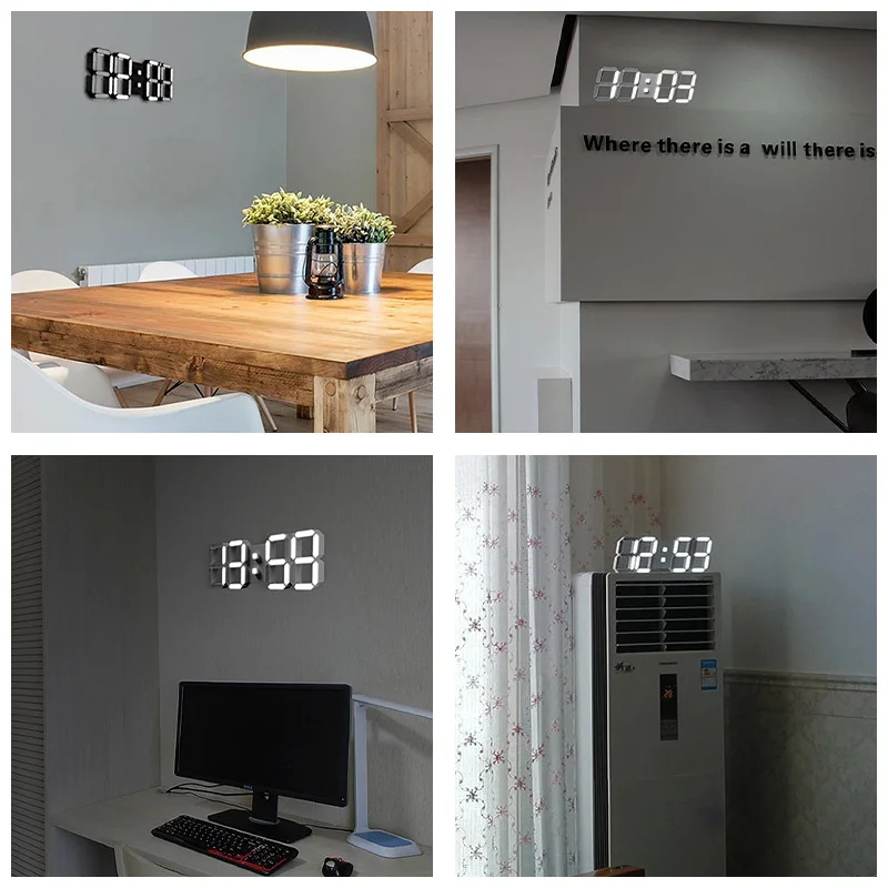 Portable Led Digital Wall Clock Date Time Temperature Nightlight Display Modern Design Table Clock For Living Room Decoration