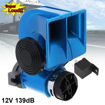 

12V 139dB Blue Car Snail Compact Dual Air Horn Auto Square Speaker Harmony Two Tone for Car Vehicle Motorcycle Yacht Boat SUV