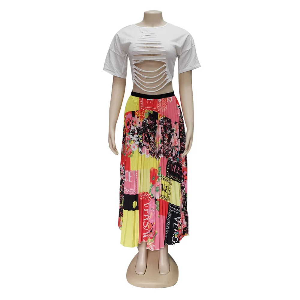 Pink pleated skirt Костюм платье африканская красочная печать с длинным рукавом однобортный рубашка из двух частей юбка Повседневный Женский костюм плиссированные платья - Цвет: Pink pleated skirt
