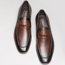 2019 Summer New Arrival British Style Genuine Leather Mens Dress Shoes Pointed Toe Loafers Men Slip-on Wedding Shoes