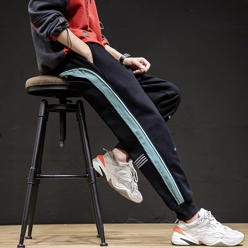 Autumn and winter m-6xl Japanese men's large splicing pure cotton fleece Harlem Sweatpants