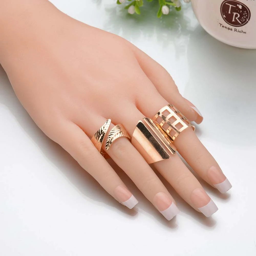 Vintage Fashion Knuckle Joint Rings Set Finger Ring For Women Gold Color  Finger Rings Hollow out Jewelry Gift 4/3 Pcs