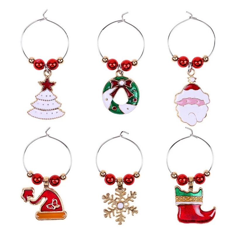 Olive 1Set Christmas Wine Glass Decoration Charms Party New Year Cup Ring Table Decorations Xmas Pendants Metal Ring Decor - Цвет: Olive