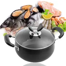 Нержавеющая сталь горшок непригорающий горшок соуса кастрюля для супа с Стекло Крышка для Индукционная Плита Газовая плиты посуда Портативный черный 2L