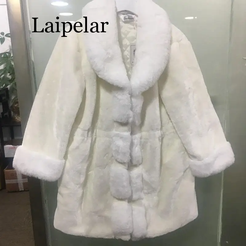 Women's Fashion Winter Coat Faux Fur Thick Warm Ol Elegant Black Long Outwear Solid 2020 Fashion Chic Female Overcoat for Girl