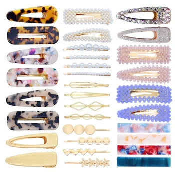 

32 Pcs Pearl Hair Clip Pearl Hair Pins Acrylic Resin Hair Barrettes Geometric Bobby Hair Pins Metal Gold Hairpin Hair Styling Je