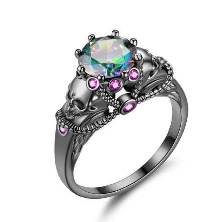 Панк Череп CZ серебряное кольцо для женщин ювелирные изделия Свадьба подарок на день Святого Валентина - Цвет основного камня: Color