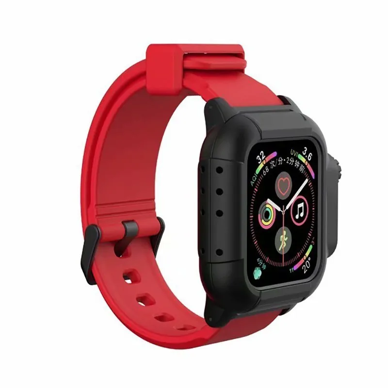 Black Case Red Strap Ремешок для Apple Watch 42 мм силиконовый водонепроницаемый сменный ремешок для часов чехол для Apple Watch iWatch Series 3 2 - Цвет ремешка: Black Case Red Strap