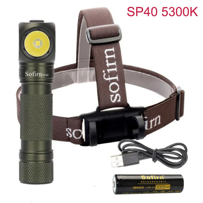 New Sofirn SP40 Headlamp 18650 USB Rechargeable 18350 Flashlight Head lamp Cree XPL 1200lm LED Headlight with Magnet Tail Cap