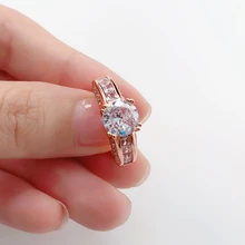 CZ камень женские кольца, бижутерия, модное розовое золото цвет кристалл обручальные кольца для пары ювелирные изделия DWR036