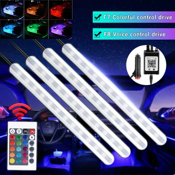 

USB Wireless Car Foot Light LED Ambient Lamp With Remote Music Control Multiple Modes car accessories Interior Decorative Lights