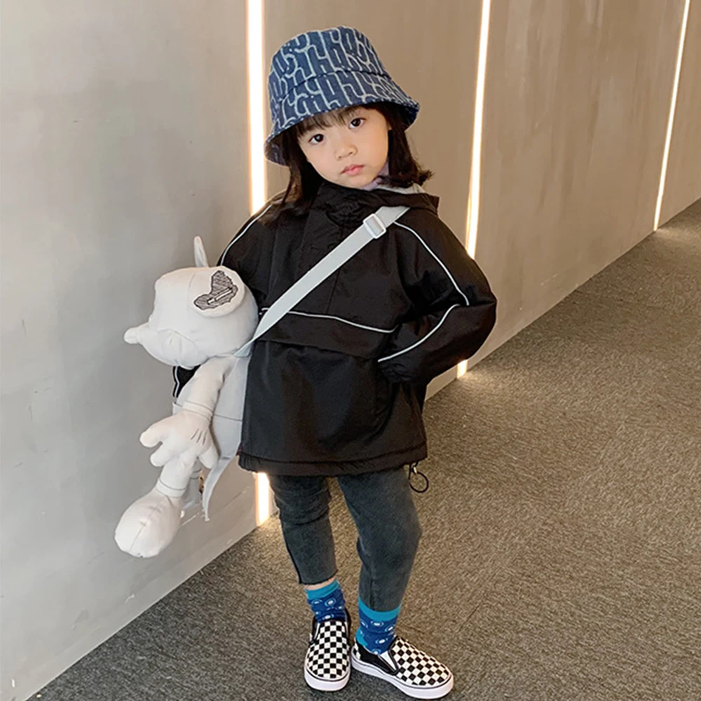 

2021Girl's Coat Spring And Autumn New Children Brief Paragraph Trench Coat For Pure Cotton Jumper Upper Garment Hooded Ski-Wear