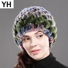 Женская русская настоящая шапка из меха кролика Рекс, зимняя вязаная шапка ручной работы, настоящий мех кролика, меховые шапки