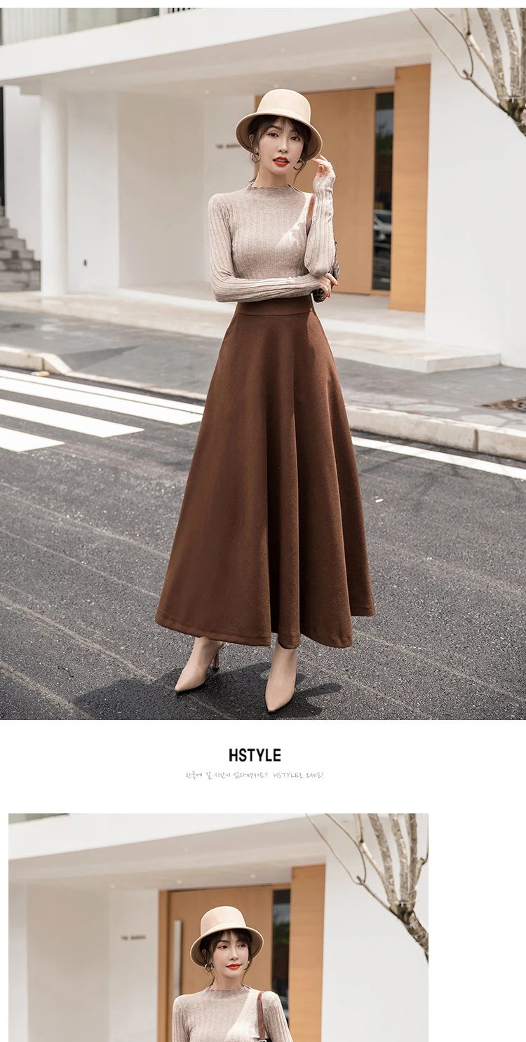 HAYBLST/брендовая юбка для женщин, новинка года, Осень-зима, большие размеры 3XL, шерстяная элегантная Корейская стильная модная однотонная длинная одежда с высокой талией