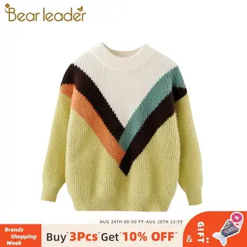 

Bear Leader Teenagers Girls New Fashion Style Knitted Patchwork Tops 2020 New Long Sleeve Sweater for Girls Children's Clothes