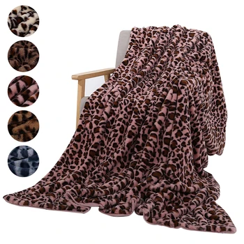 

Fuzzy Fur Fleece Throw Blanket Travel Leopard Print Fleece Soft Warm Mat Rug For Bed Sofa Living Room