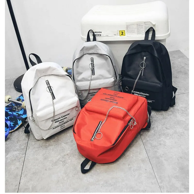

Women Men Streetwear Canvas Bag Alphabet Print Backpack Fashion School Bag Chain Trend Double Shoulder Bag