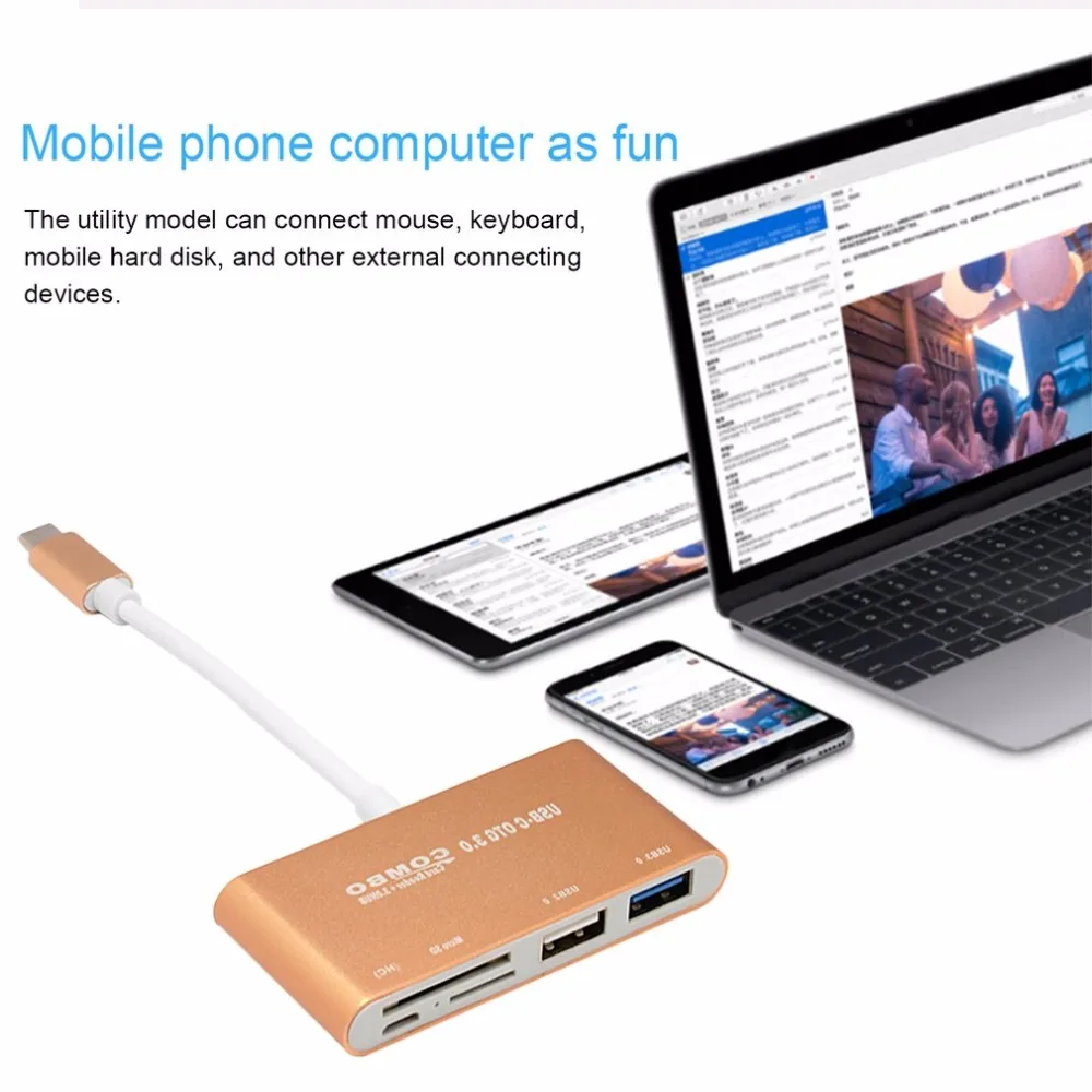 Интерфейс type-C кард-ридер Поддержка USB 3,0 хаб безопасность цифровая карта памяти TF кард-ридер Алюминиевый сплав Многофункциональный