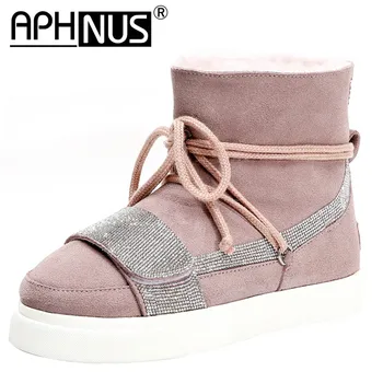 

APHNUS Womens Boots Winter Fur Snow Short Ankle Booties Flats Low Mid Heels Platforms Trifle Woman 2020 Shoes For Women Boot