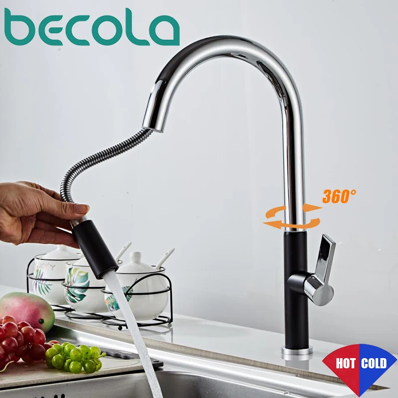 Becola Chrome Black Pull Out Kitchen Faucet Brass Luxury Kitchen Mixer Sink Faucet Mixer Kitchen Faucets Pull Out Kitchen Tap