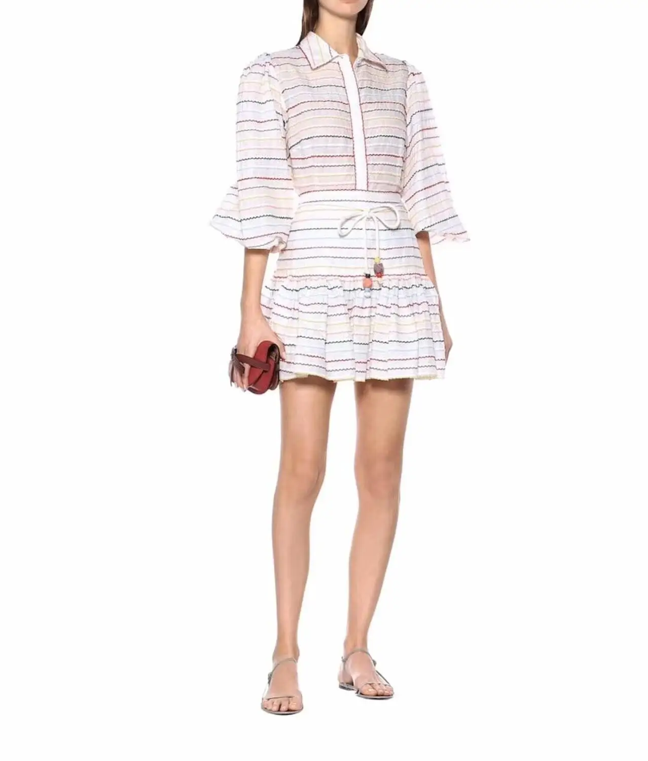 Весна 2020 Новое поступление полосатый Женский комплект Блузка + Юбки Высокое