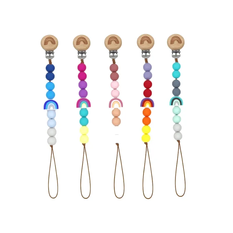 

BPA free food grade silicone beads baby teether toy with clip for infant training toothbrush and teething