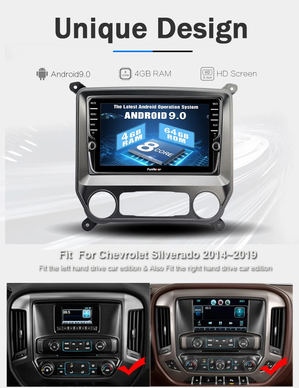 Flash Deal Funrover 8 cores android 9.0 2 din car dvd player For Chevrolet Silverado 2014-2019 stereo multimedia radio gps navigation navi 3