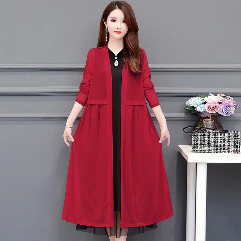 

LEDEDAZ 2020 Spring Summer Long-sleeved Open Cardigan Solid color High-Waist Kimono Cardigans Loose Thin Outerwear Plus Size 5XL