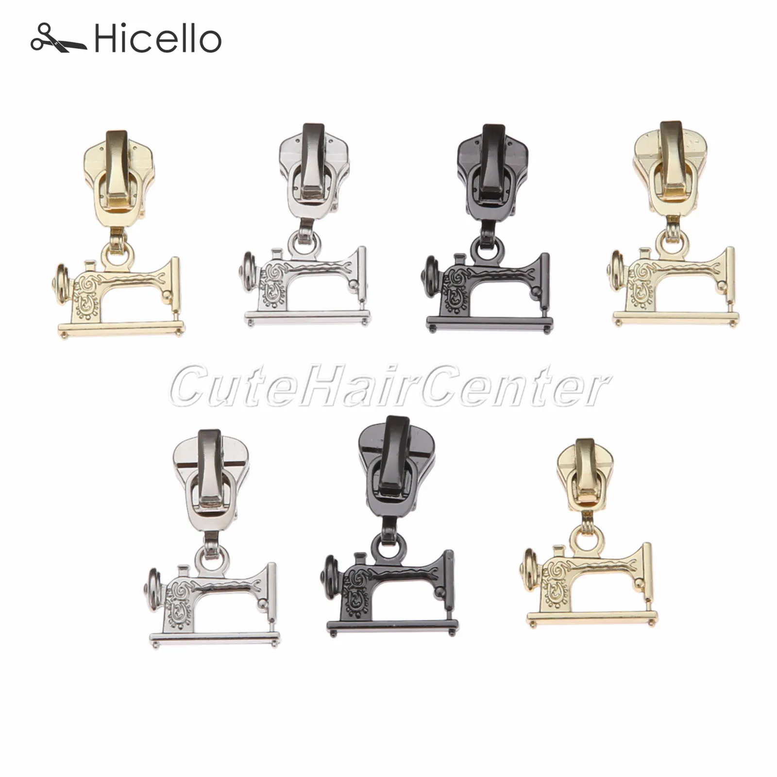 10pcs Metal zipper sliders 3#/5# zinc alloy for Resin/Metal zippers Gold Silver Black DIY Craft Sewing machine shape Hicello