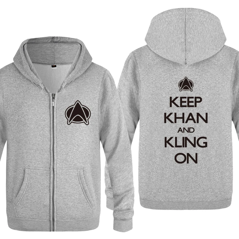 Keep Khan And Kling On, новинка, забавные толстовки для мужчин, мужские флисовые толстовки на молнии с капюшоном, кардиганы