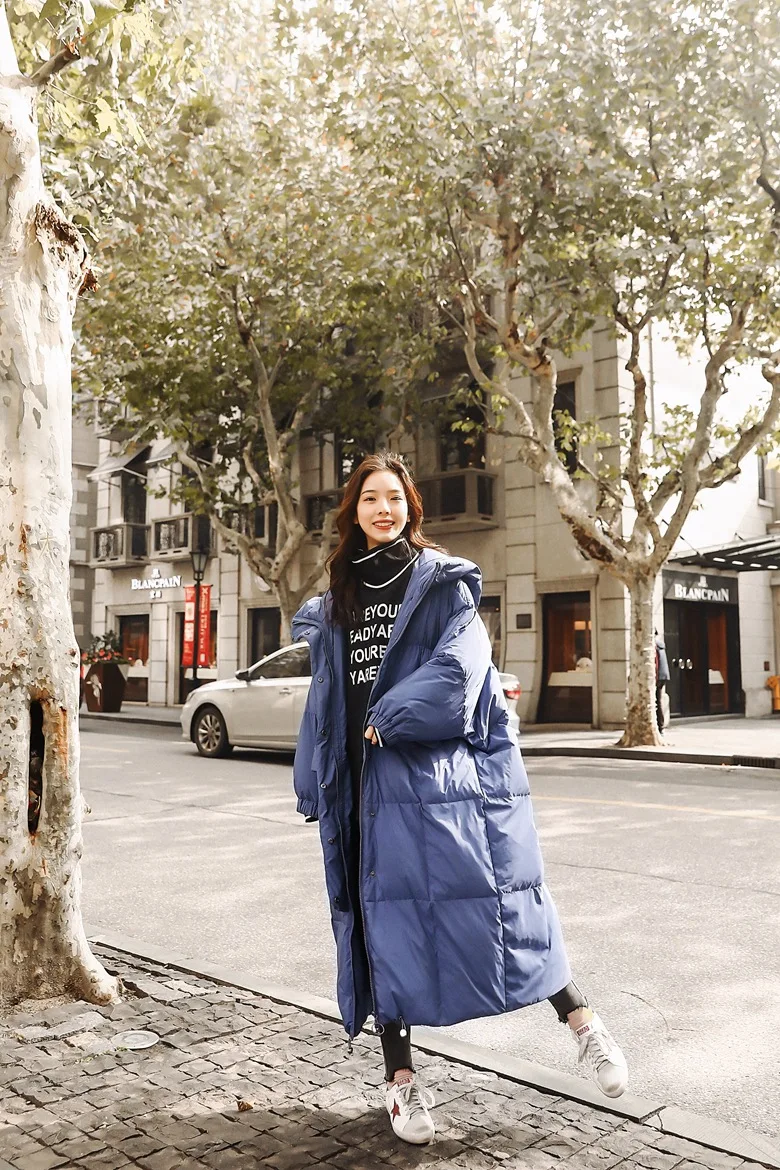 Photo Shoot Winter New Style Korean-style WOMEN'S Wear Retro Laziness over-the-Knee Long Loose Cotton Coat Hooded Cotton-pa