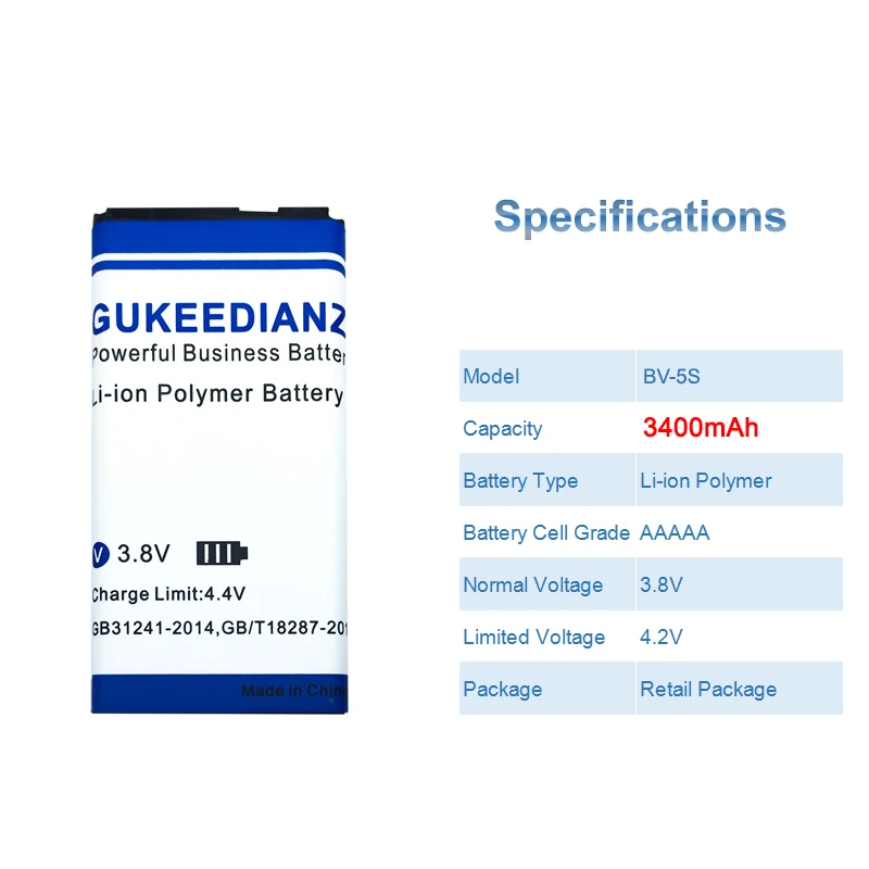GUKEEDIANZI 3400 мАч BV-5S сменная батарея для Nokia X2 X2DS 1013 X+ X Plus литий-полимерная аккумуляторная батарея