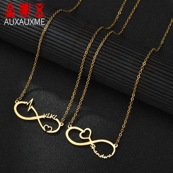 

Auxauxme Custom Any Name Infinity Necklace Women Babay Jewelry Stainless Steel Personalized Heart Couple Necklace Christmas Gift