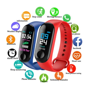 

M3 plus Waterproof Smart Watch Bracelet Black Blue Green Red Fitness Tracker Bluetooth Call kids men silicon sport SmartWatch
