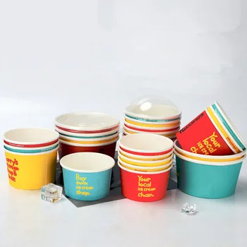 

100pcs High quality disposable paper bowl 200ml small ice cream cup cartoon color yogurt cup cake jelly takeaway packaging cup