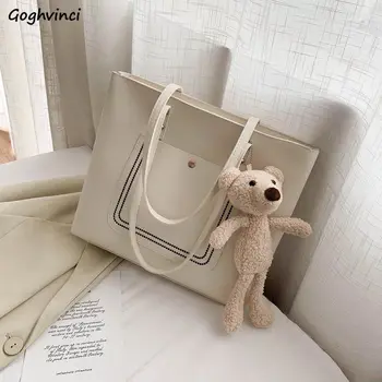 

Shopping Bags Women PU Leather Thread Large Capacity Simple Office Ladies Casual Chic Korean Fashion Shopper Daily All-match Ins