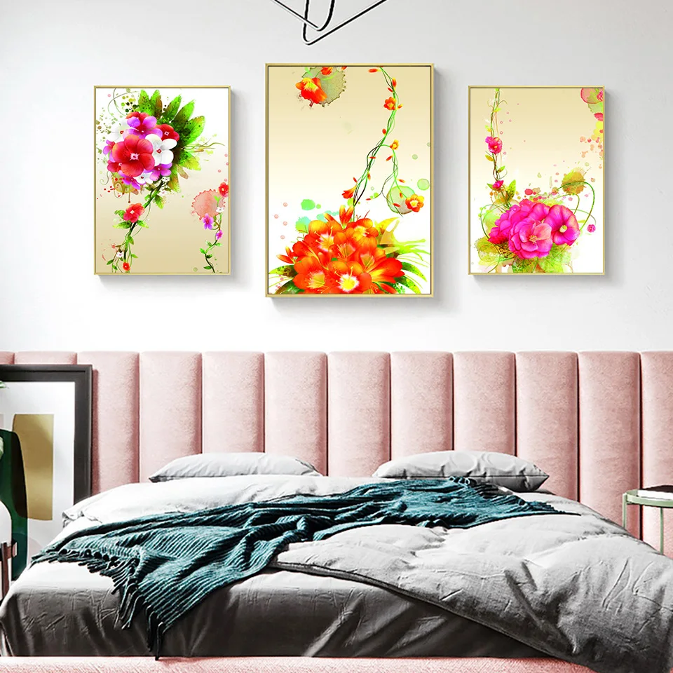 

Oil Painting Colorful Flowers Triptych Modular Coloring Picture Abstract Paint Home Decor Wall Sticker Unfinished