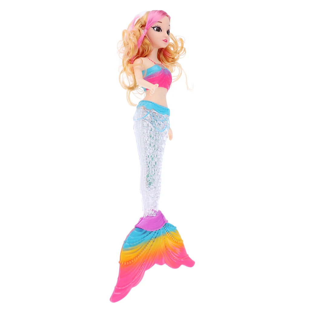 Beautiful Mermaid Princess Doll With Glimmer LED Rainbow Light Tail And Curly Hair Wig Girls Model Toy For
