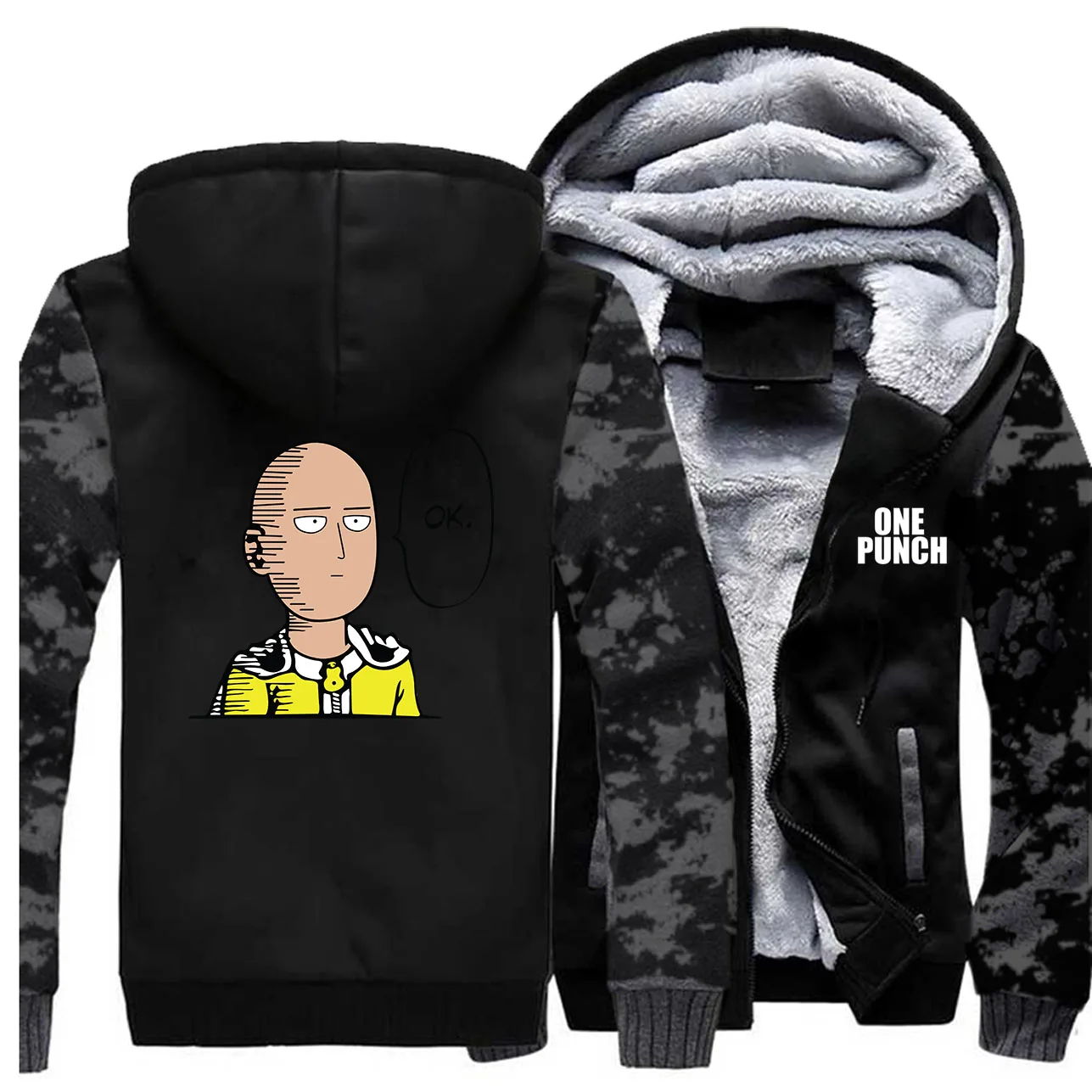 Японский аниме One Punch Man Saitama куртки забавные OK толстовки мужские зимние толстые пальто Camou супер герой спортивная одежда