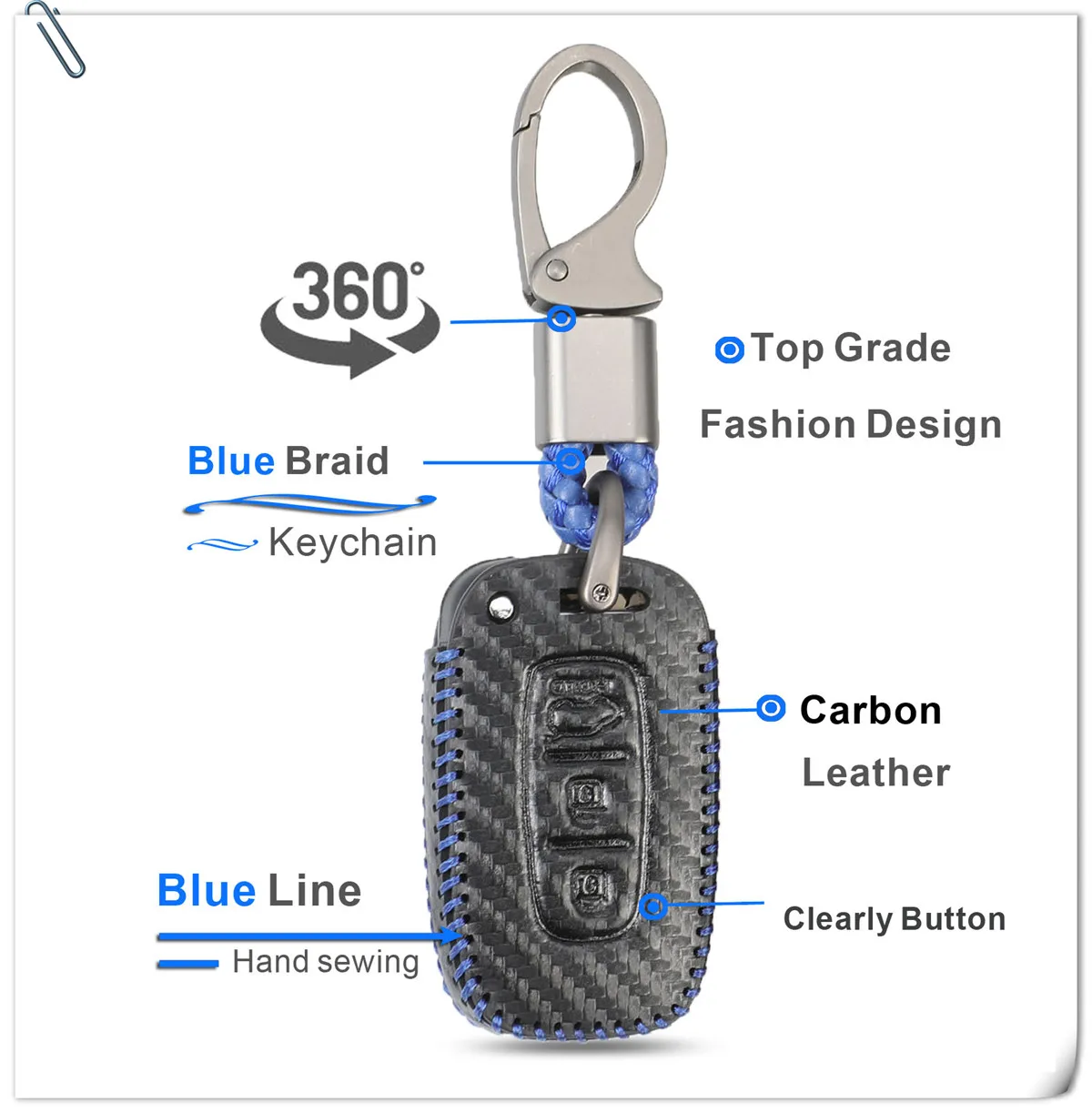 Keyforkess 3 pulsanti telecomando portachiavi custodia in pelle custodia adatta per HYUNDAI Elantra GT Azera Car Styling in fibra di carbonio -