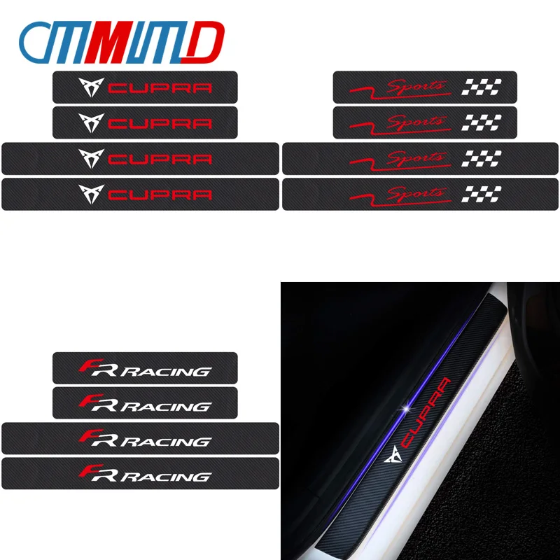 

3D Carbon Fiber 4pcs FR RACING Cupra SPORT Badge Decal Car Door Sill Protector Sticker Decal For Seat Leon Ibiza Altea Ateca