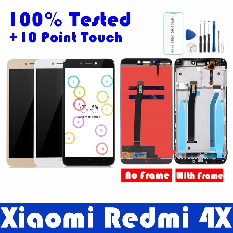 Xiaomi Redmi 4X ЖК-дисплей с рамкой экрана 10 Сенсорная панель Redmi 4X ЖК-дисплей дигитайзер Рамка в сборе Запчасти для ремонта