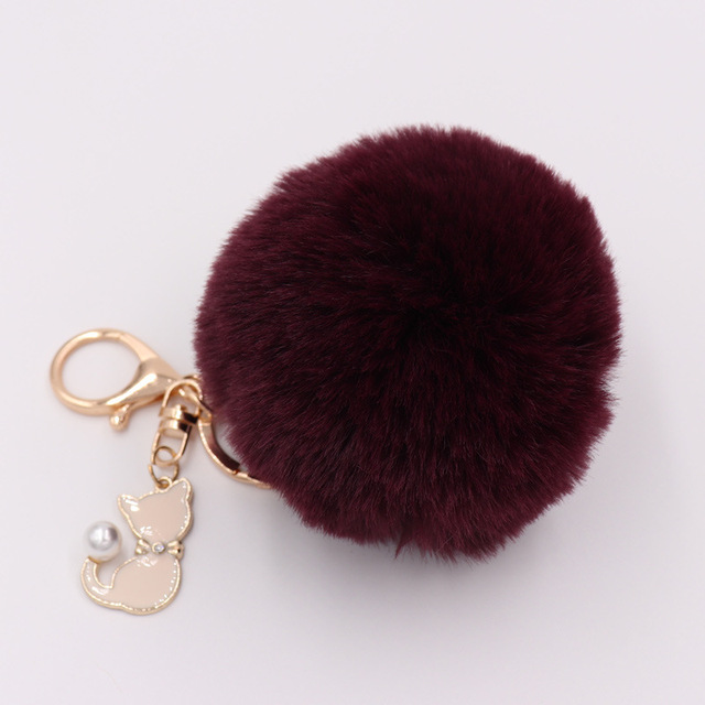 Fur Pompom Keychain Artificial Rabbit Fur Pompom Keychain Kitten Pendant Key Ring Fluffy Handbag Women Keychain Key Ring