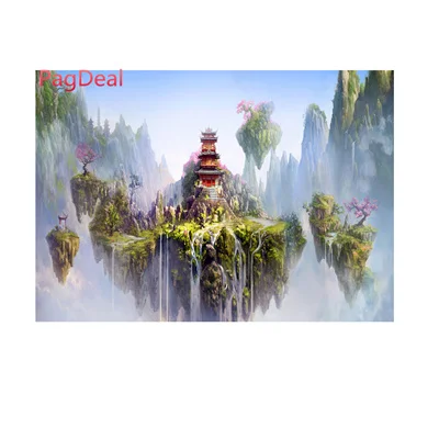 YGT1224008 Аквариумный фон Castle In The Sky пейзаж аквариума декоративный фон Плакат фотографий с высоким разрешением и водопад Гора дерево - Цвет: YGT1224008