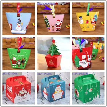 

5pcs Merry Christmas Candy Boxes Bags Xmas Santa Decoration Snowman Gift Box Apple Paper Box Gift Bags Container Supplies