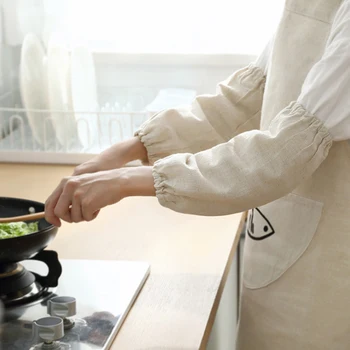 

1 Pair Stylish Cotton and Linen Oversleeve Antifouling Long Arm Cover Cooking Working Household Kitchen Cuff Sleeves Anti-dirty