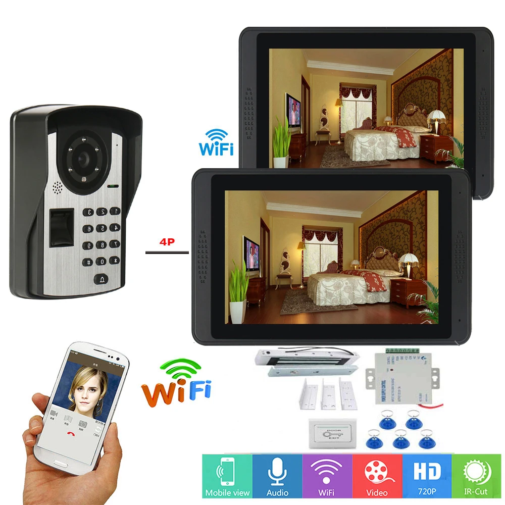 SmartYIBA 7inch Wired Wifi Video Intercom kit Door Phone with Electronic lock Door Access Fingerprint / password / remote unlock
